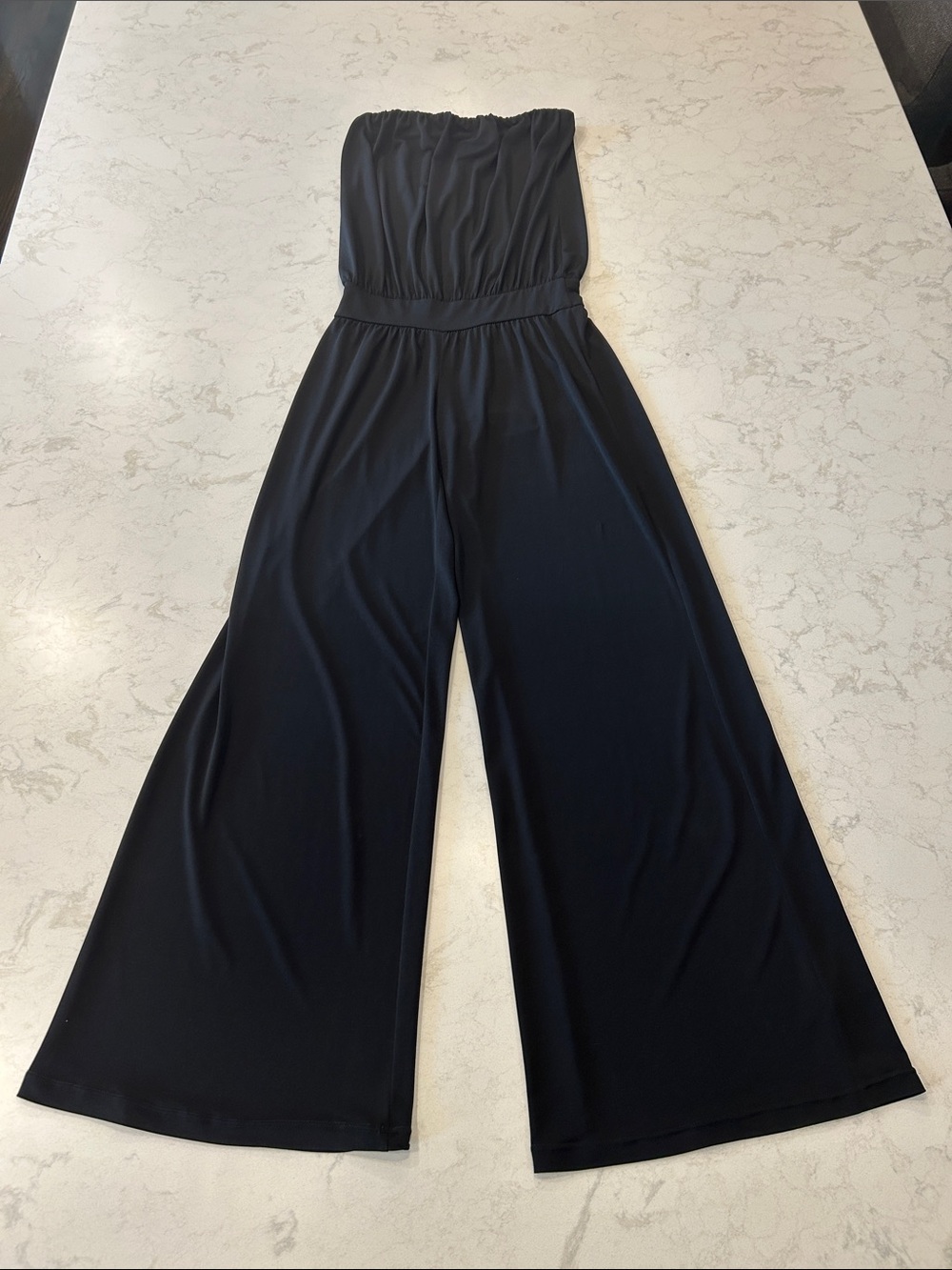 Veronica M Black Shirred Jumpsuit Wide Leg Tube Top Small - Picture 4 of 12